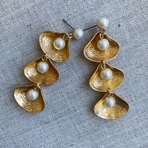 J. Crew gold shell and pearl drop earrings